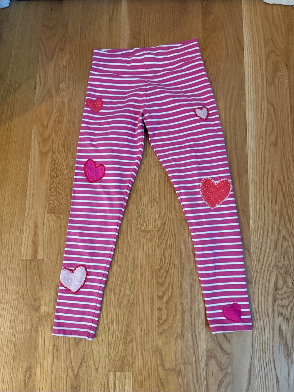 Mini Boden Pink & White Striped Heart Applique Leggings